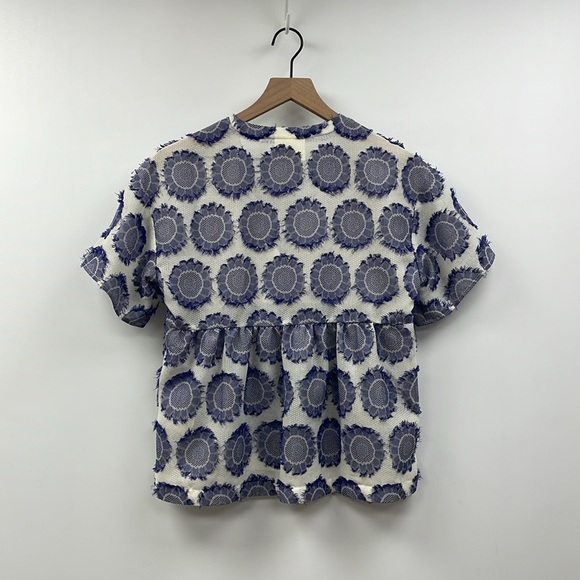 Anthropologie Maeve Floral Sunburst Surplice Peplum Blouse Boho Blue XS - Picture 6 of 11